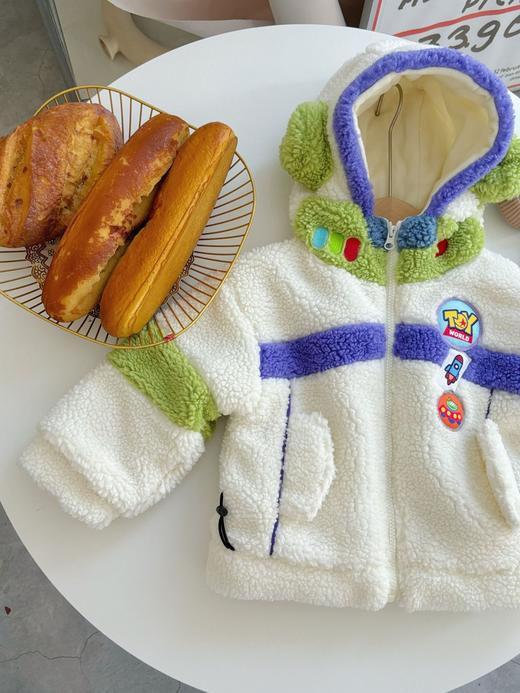 【可爱卡通毛毛衣连帽，温暖又时尚】冬季儿童新款加绒加厚 高级质感拼接撞色连帽 卡通毛毛衣棉服外套-QQ 商品图1