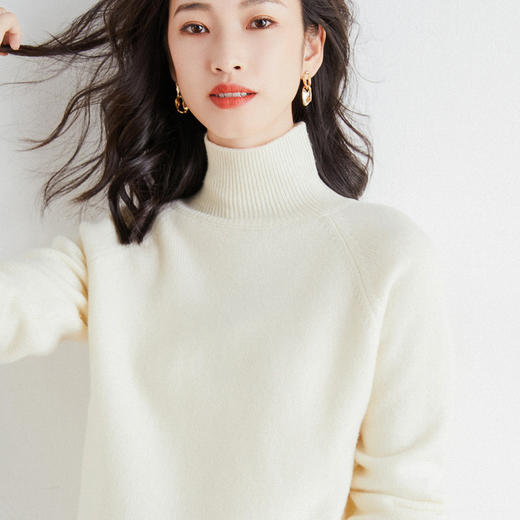 新款 2024套头秋冬季韩版高领气质通勤粘纤纯色褐色针织毛衣女 商品图2
