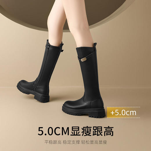 ZHR则则圆头厚底长筒靴2024新款加绒复古气质长靴显瘦骑士靴女靴 商品图6