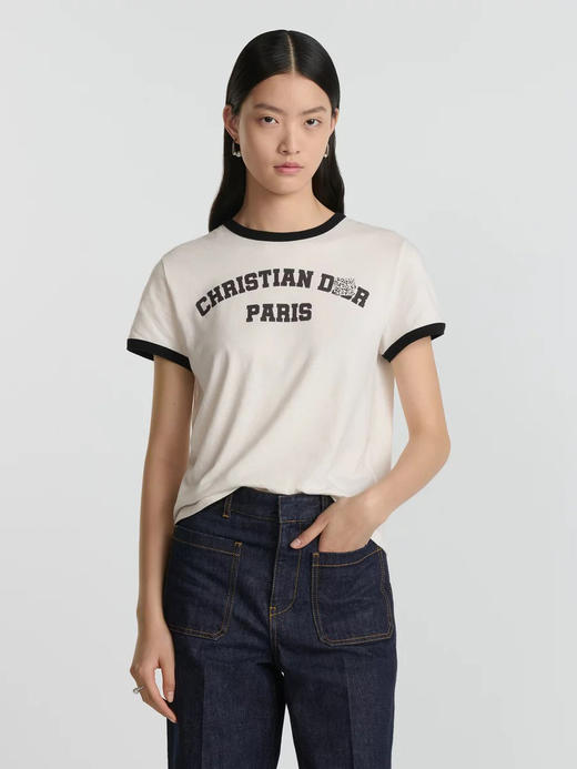 CD 2024新款 女士 经典蜜蜂图案 植绒LOGO 休闲百搭撞领短袖T恤 特惠 Z-12106 商品图0