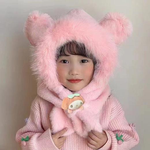 新款冬季小熊帽子围巾一体加绒保暖儿童防风护耳帽男女童毛绒加厚💕 商品图6