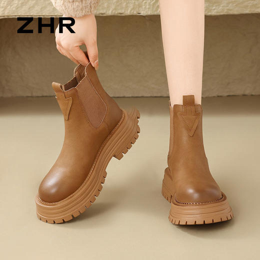 ZHR则则时尚气质厚底增高加绒短靴靴子2024冬季新款英伦百搭女鞋 商品图7