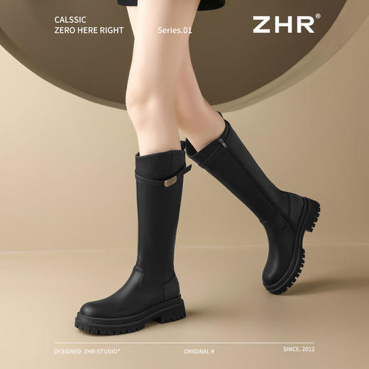 ZHR则则圆头厚底长筒靴2024新款加绒复古气质长靴显瘦骑士靴女靴 商品图7