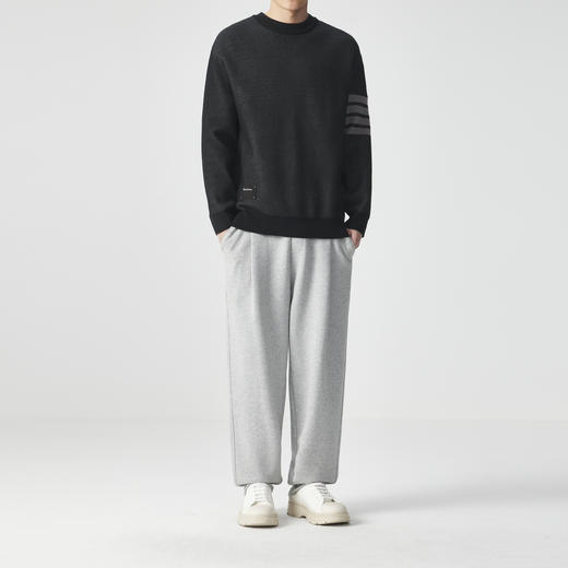 墨麦客男装多麦绒撞色圆领针织衫冬季新款条纹提花加厚宽松毛衣男 商品图3