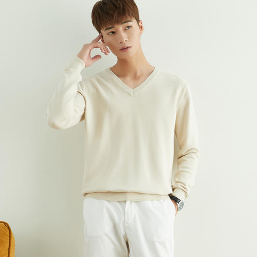 秋冬新款260支男士毛衣V领纯色外穿针织衫薄款宽松线衫 商品图4