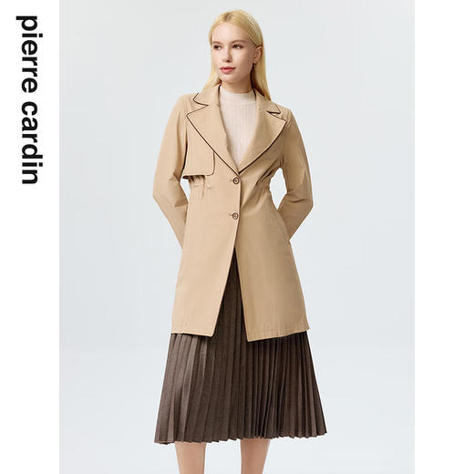 皮尔卡丹女装风衣春秋新款驼色通勤防风保暖外套上衣P3364G3980M0
 商品图1