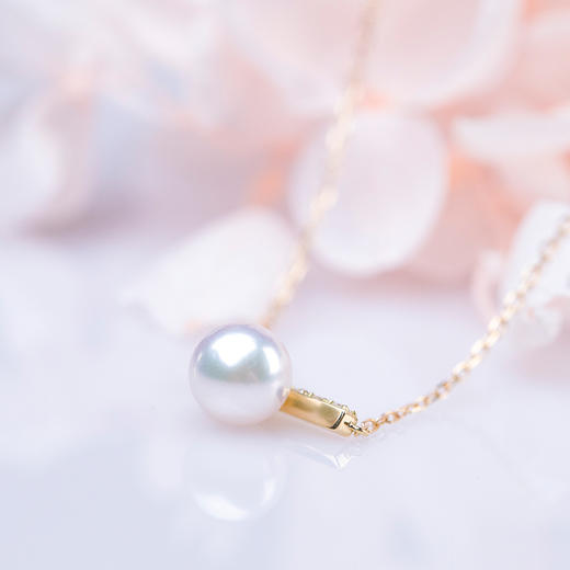 2021年akoya18k黄金镶钻高级线条感珍珠项链/雪白珠纯银贝母耳钉 商品图2