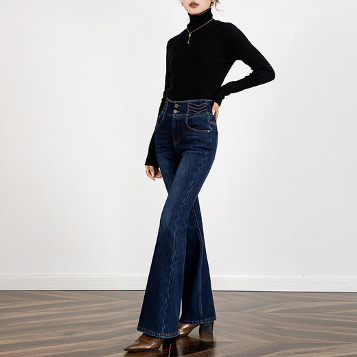 【高货rg】全新升级【铂金会员192/天猫259/差价67】(35254) 洛诗琳2024冬季复合绒高腰弹力显瘦直筒微喇加绒牛仔裤 商品图1