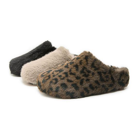 西遇厚底毛毛鞋女新款冬季法式豹纹毛绒包头半拖鞋外穿棉拖鞋D4347844 商品图4