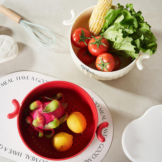 【果蔬沥水，分层不混】圆形双层果蔬篮，大容量，精抛沥水，大敞口，防滑底部，收纳整洁，厨房好帮手！ 商品图2