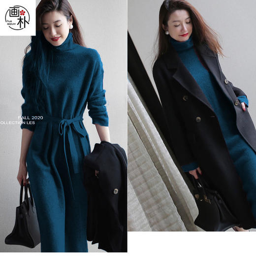 女士气质针织连衣裙女装秋冬季新款时尚系带收腰毛衣裙S-3XL 商品图2