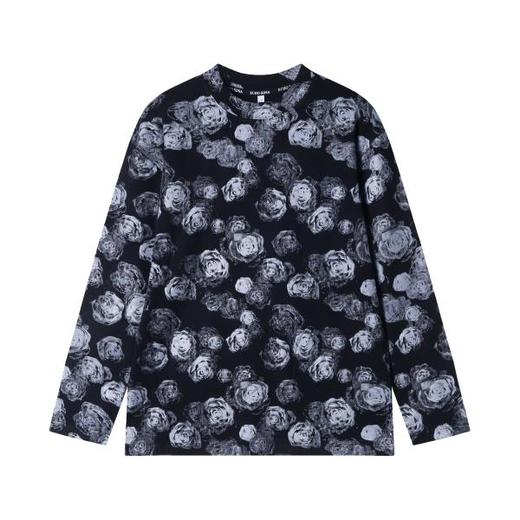 T1791秋季新款美式复古满印玫瑰花印花圆领长袖T恤情侣休闲上衣潮 商品图1