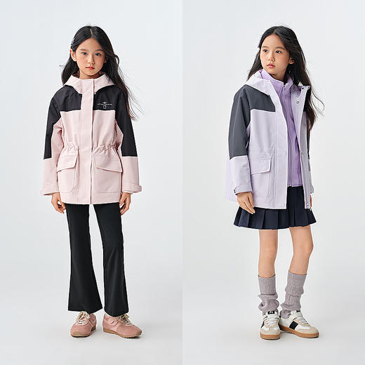 森马儿童外套2025新款宽松连帽上衣印花拼色户外风春装时尚女童装 商品图2