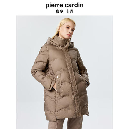 皮尔卡丹女装羽绒服简约浅咖色鹅绒中款通勤保暖鹅绒服P34Y3418K1
 商品图3