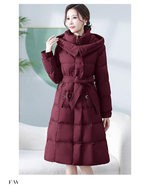 中长款腰带羽绒服，连帽宽松休闲羽绒服QYM- XY-24DY02-1-Y 商品图0