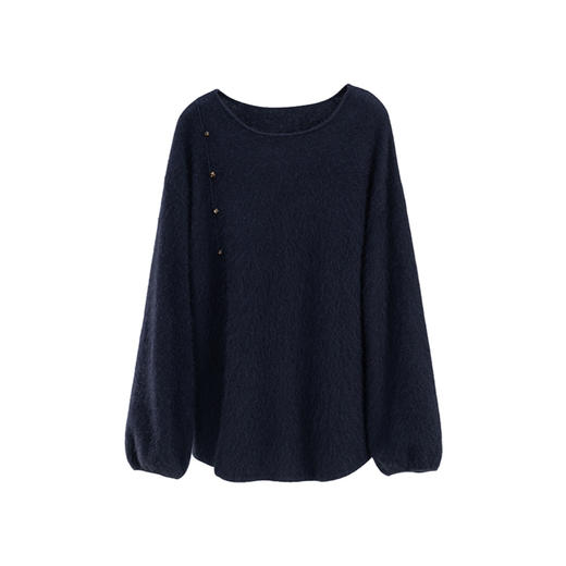 绽放752朵/【鹤绒系列】冬季中式盘扣圆领系带开衩毛绒感套头毛衫 商品图3