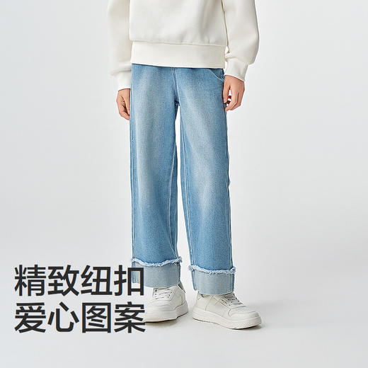 森马儿童牛仔裤2025新款做旧复古港风直筒裤春季女童长裤时尚百搭 商品图3