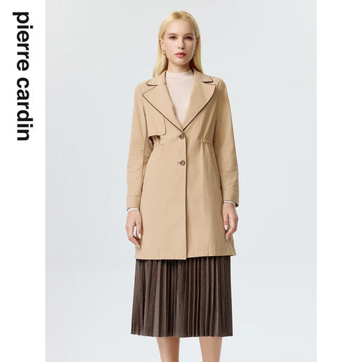 皮尔卡丹女装风衣春秋新款驼色通勤防风保暖外套上衣P3364G3980M0
 商品图0