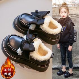 女童加棉保暖小皮鞋棉鞋2024新款魔术贴大棉防滑休闲百搭软底童鞋HLY