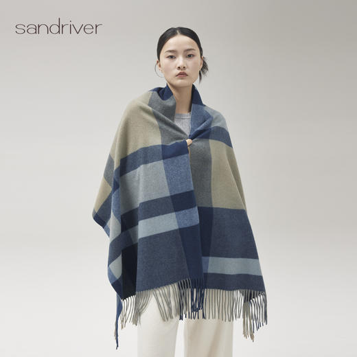 羊绒格纹流苏披肩SJF96P756N 商品图3