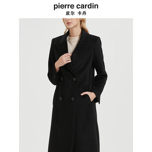 皮尔卡丹女装毛呢外套简约知性修身黑色通勤双排扣长款C44CL74B0
 商品图3