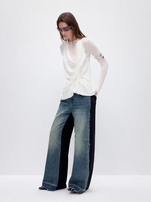 出逃赤岗西/24AWT109/设计感交叉荡领天丝羊毛修身长袖T恤 商品图2