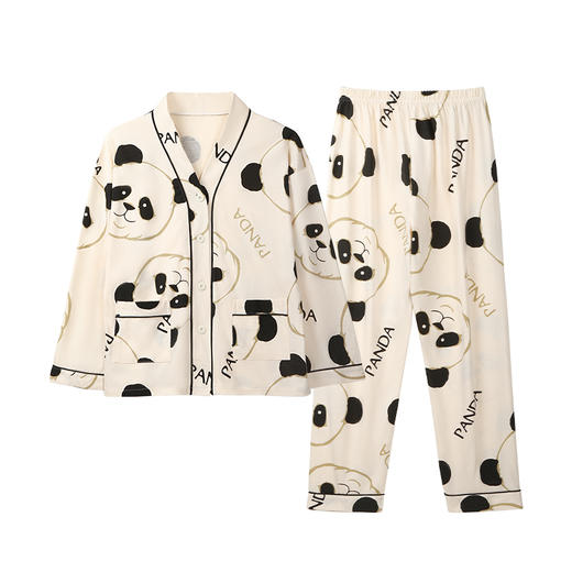 J1-润微睡衣女春秋100%棉长袖长裤熊猫卡通舒适宽松可外穿家居服套装  熊猫花花【建议买大1码】 商品图4