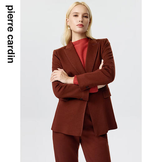 皮尔卡丹女装西装秋季简约焦糖色经典羊毛西服上衣P3356U3950C0
 商品图4