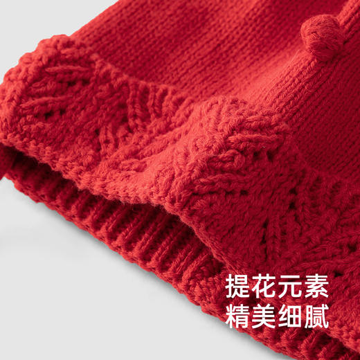 英氏婴儿帽子冬季羊毛保暖帽子男童女童喜庆新年毛织帽新款 商品图4