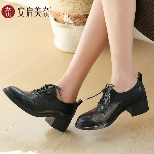 ARCHCONTACT安启美奈宽楦舒适深口系带复古小皮鞋52978 商品图2