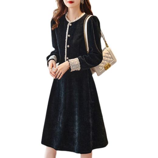 雀说 秋冬女装圆领长袖显瘦中长裙花边拼接灯芯绒加厚连衣裙女4ZF-7312 商品图4