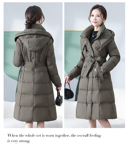 中长款腰带羽绒服，连帽宽松休闲羽绒服QYM- XY-24DY02-1-Y 商品图2