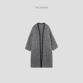 THESOONG意大利进口烟灰纱"骆马絨点纱绞花肌理绒感茧形大衣HWDY6107