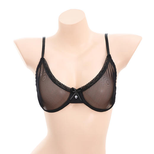 霏慕 透纱显胸钢圈半托文胸6148 性感透明网纱内衣套装女超薄胸罩 商品图9