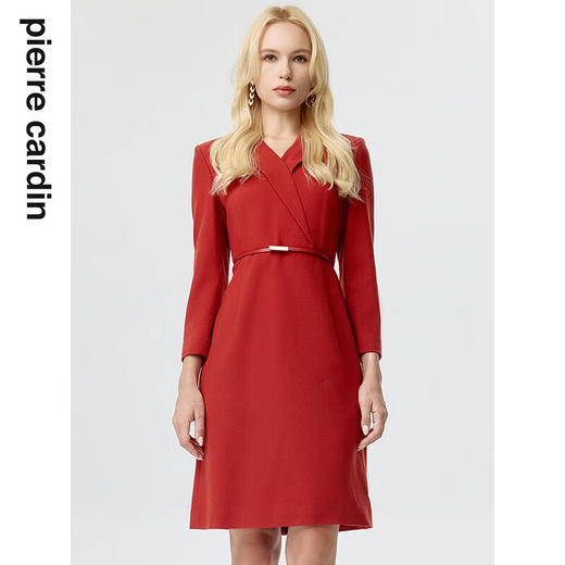 皮尔卡丹女装连衣裙春季新款休闲酒红色羊毛西装裙P3348E3929C0
 商品图0