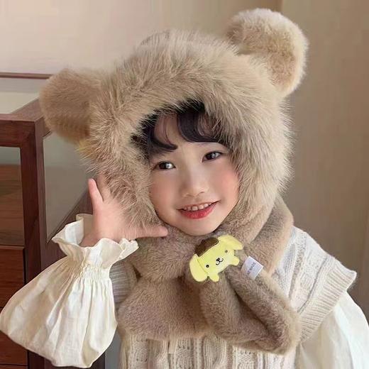 新款冬季小熊帽子围巾一体加绒保暖儿童防风护耳帽男女童毛绒加厚💕 商品图9