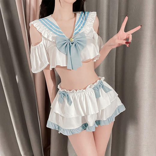 霏慕 挖空露肩纯欲学院风套装6772 角色扮演短裙性感情趣内衣夫妻刺激制服激情性感睡衣浴睡袍 商品图3
