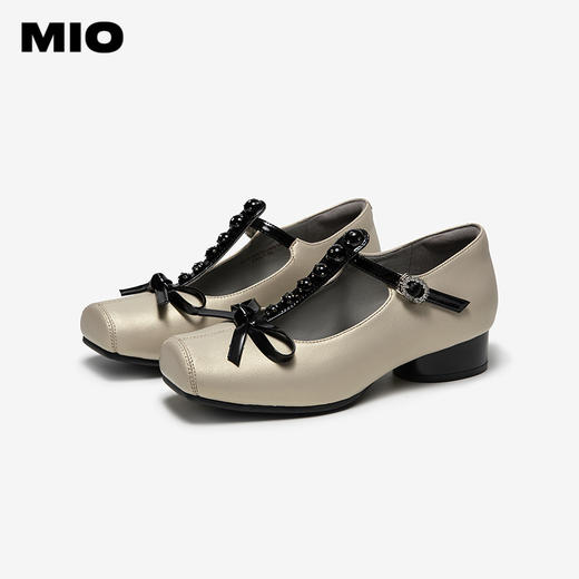 MIO米奥时尚甜美芭蕾风玛丽珍鞋T型带中粗跟女单鞋M251441025 商品图2
