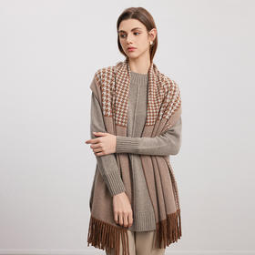 【羊毛撞色围巾】24年秋冬新品女士百搭加厚保暖格纹撞色流苏披肩