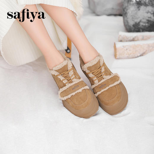 预售10天发|Safiya/索菲娅2024冬季魔术贴休闲加绒保暖外穿厚底羊羔毛毛鞋 SF44112006 商品图1