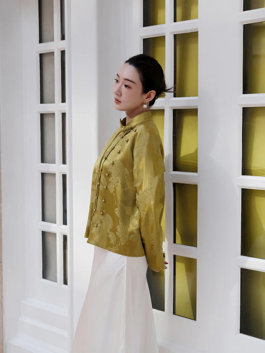 东方境X郭培| 芥末黄刺绣提花新中式上衣 商品图12