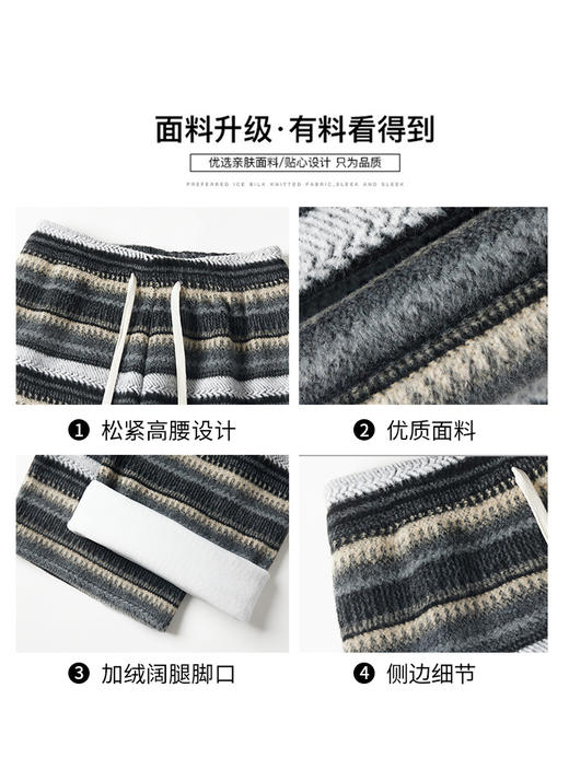 【复古毛呢条纹裤】秋冬新款 加绒裤子高腰垂感直筒裤 慵懒休闲阔腿裤  商品图3