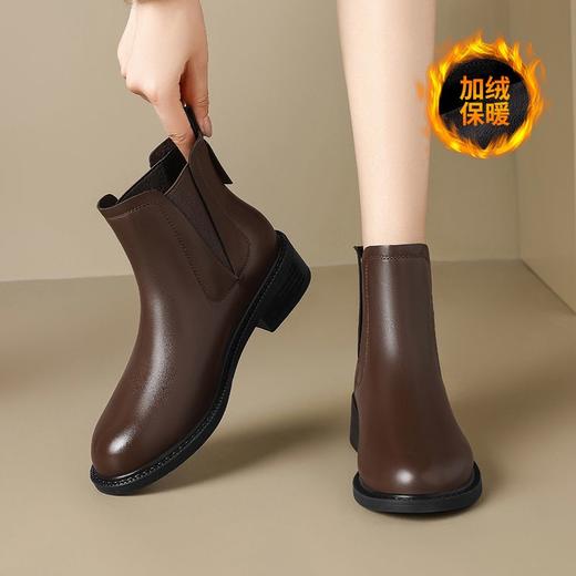 ZHR切尔西靴女气质短靴2024秋冬新款加绒瘦瘦靴平底马丁靴烟筒靴 商品图9