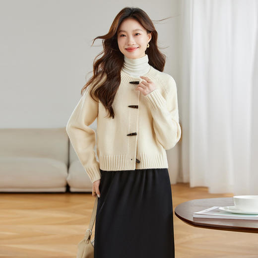 丁摩 羊毛牛角扣针织开衫女秋冬装洋气配裙子毛衣外套4ZF-9165 商品图5