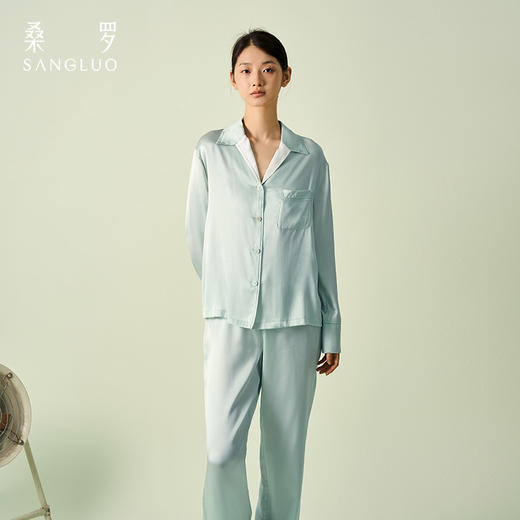 【明星推荐】桑罗23姆米重磅睡衣套装撞色燕尾立领凉感零敏自在柔滑可外穿家居服19姆米 商品图1
