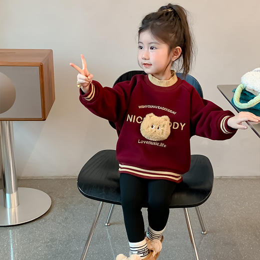 【新款女童卫衣，加绒加厚，保暖舒适】女童卫衣新款加绒 秋冬宝宝冬季上衣 洋气冬装 儿童衣服加厚保暖卫衣-QQ 商品图3