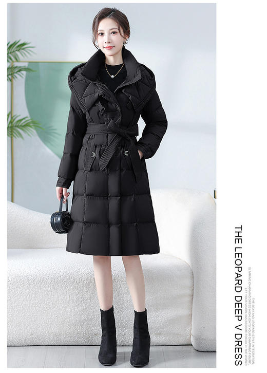 中长款腰带羽绒服，连帽宽松休闲羽绒服QYM- XY-24DY02-1-Y 商品图1