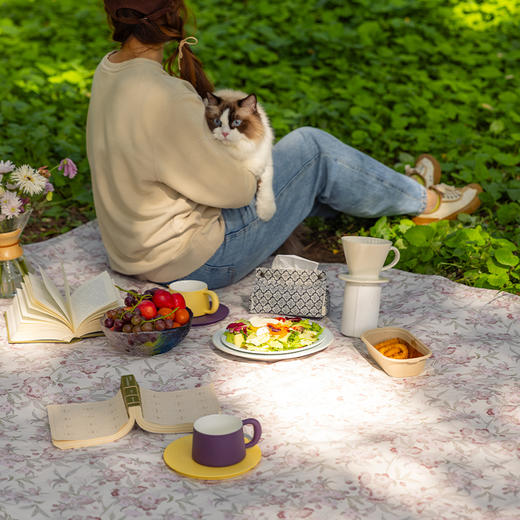 桃花夭夭野餐垫防潮垫便携加厚草地春游草坪轻便秋游高级感棉 商品图0