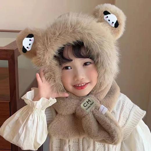 新款冬季小熊帽子围巾一体加绒保暖儿童防风护耳帽男女童毛绒加厚💕 商品图2