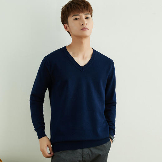 秋冬新款260支男士毛衣V领纯色外穿针织衫薄款宽松线衫 商品图5